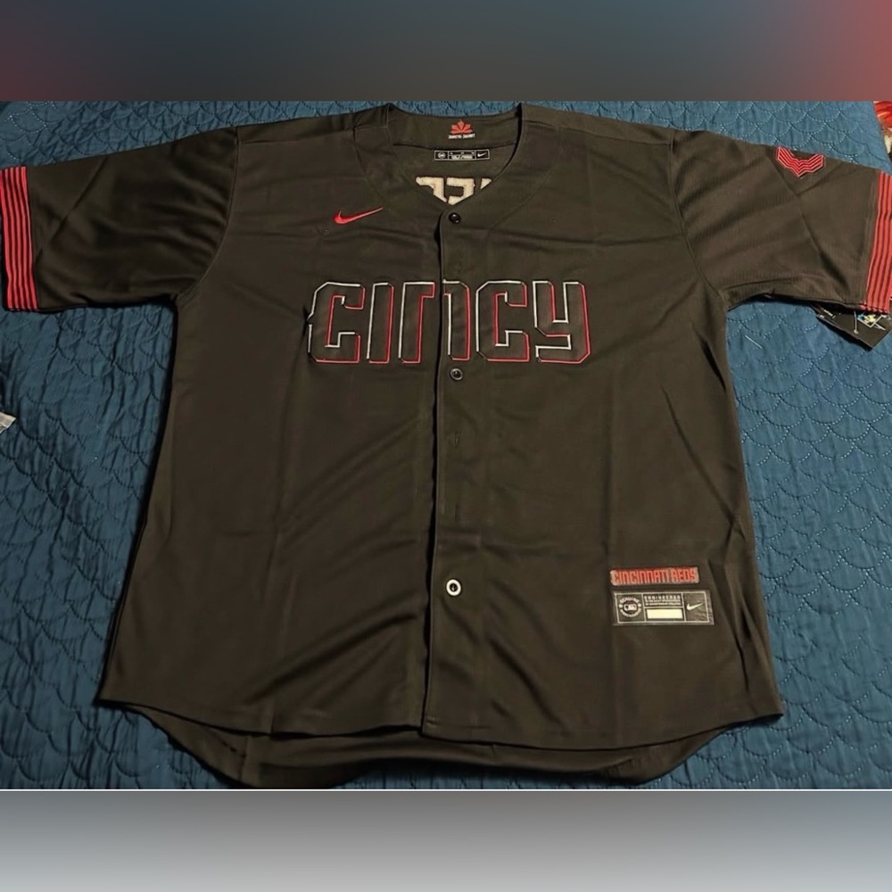 Nike Black and Red Cincy Baseball Jersey - Picture 1 of 2